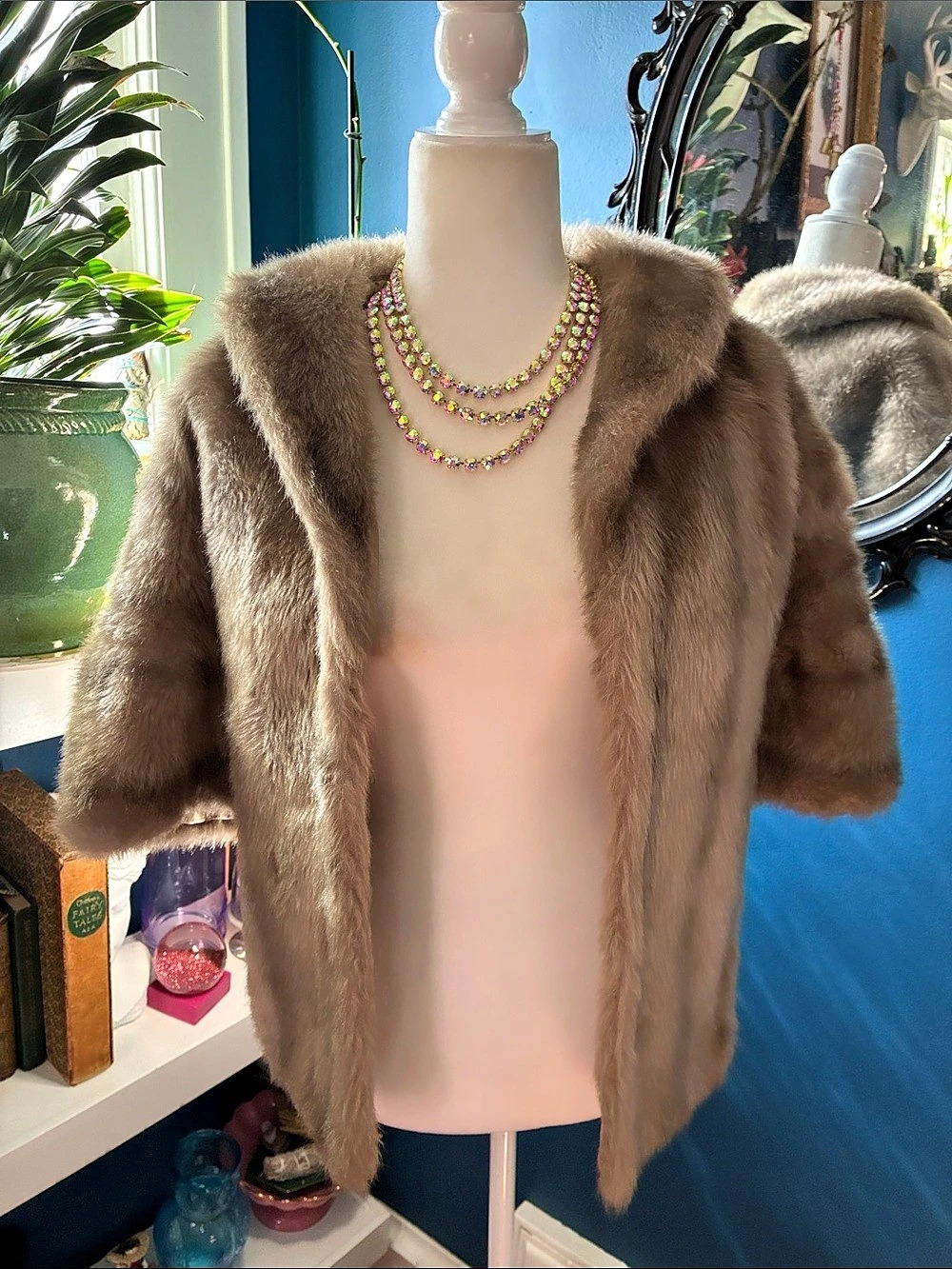 Vintage Glenoit Faux Fur Jacket Brown Mink Look Short Sleeve Made USA